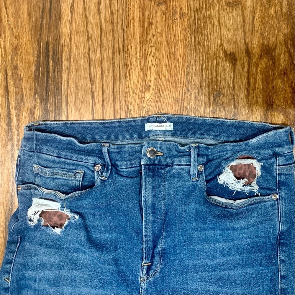 Good American Distressed Leopard Print Pocket Detail Jeans Size 18 - Picture 8 of 8